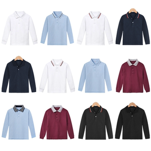 男童t恤长袖春秋翻领中大儿童女童浅蓝色polo衫纯棉学生校服班服