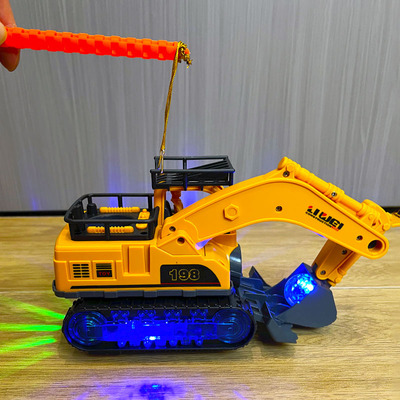 儿童手提灯笼自动投篮挖掘机电动音乐发光男孩玩具车灯笼2025新款