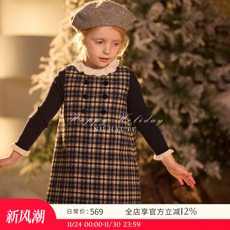 NU童装羊毛圣诞格纹背心裙