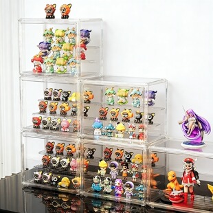 盲盒收纳展示架吧唧原神diy泡泡玛特磁吸门式收纳盒透明桌面防尘