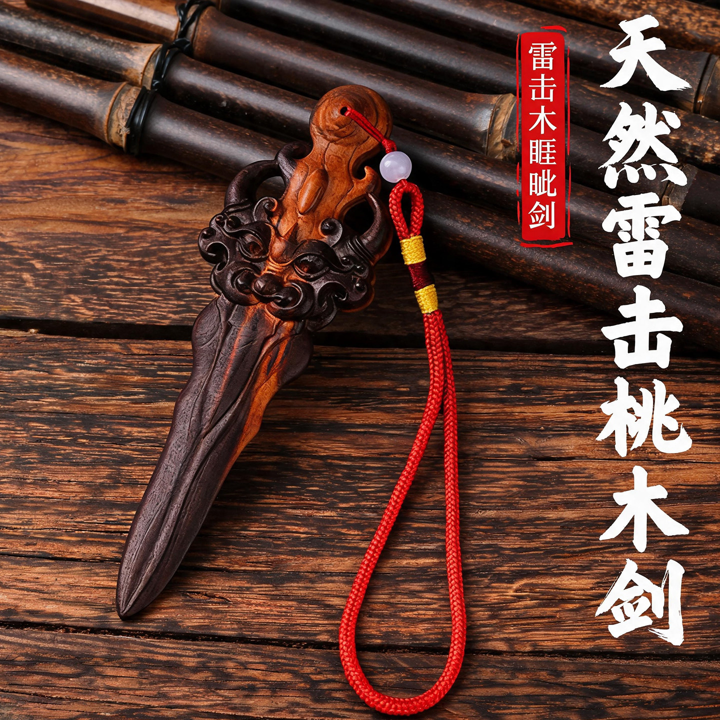天然雷击桃木道家睚眦剑吊坠图片