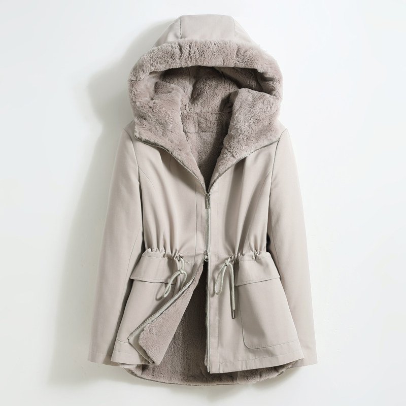 专柜正品派克服女新款冬獭兔毛内胆整貂可拆卸小个子短款皮草外套