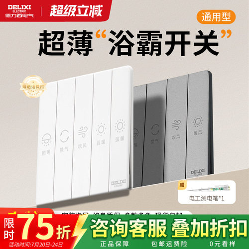 德力西超薄灰色浴霸四开五开开关