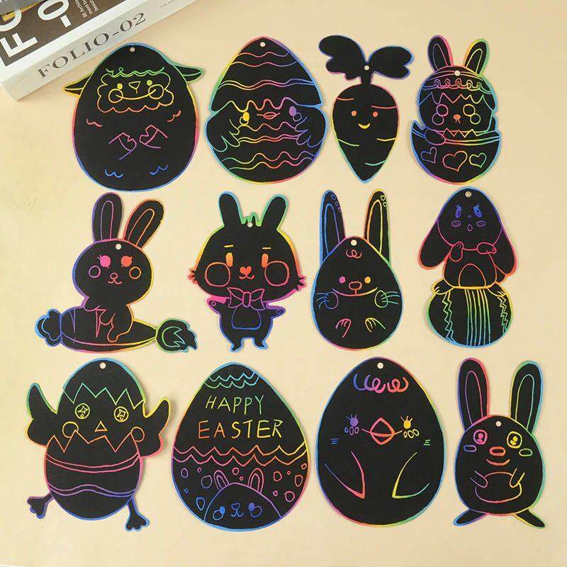 12pcs Easter Magic Scratch Art DIY Painting Crafts Kids Gift