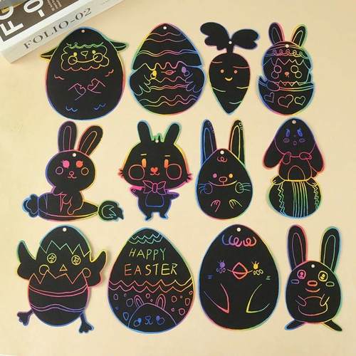 12pcs Easter Magic Scratch Art DIY Painting Crafts Kids Gift