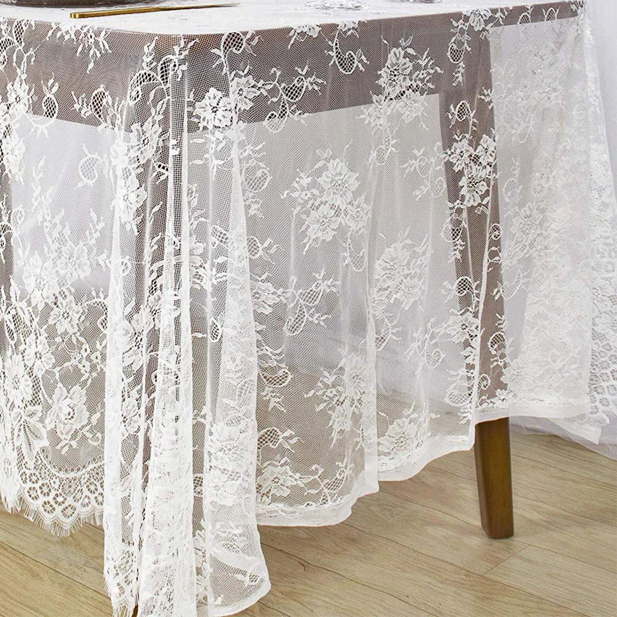 Rustic Wedding White Lace Tablecloth Embroidered Reception