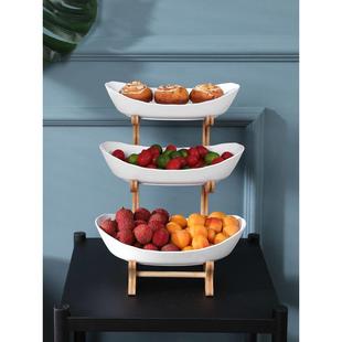 2/3 Tiers Plastic Fruit Plates With Wood Holder Oval Serving
