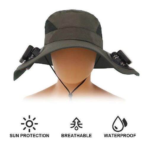 Solar Fan Hat Sun Hat with 2 Solar Fan Wide Brim Bucket Hat