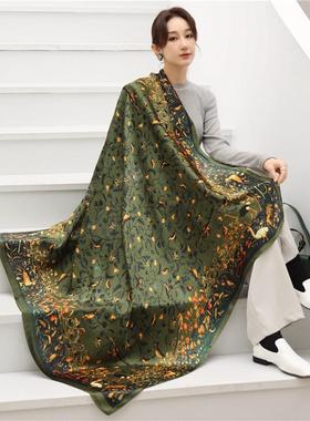 Floral Silk Scarf Shalw Women Wraps Foulard Female Bandana