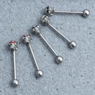 Pin Skull Diamonds Piercing Tongue Rings Stud Pcs