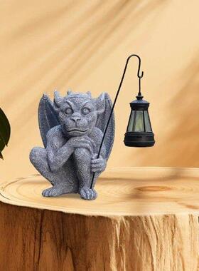 Garden Guardian Statue with Solar Light Lantern for Walkway