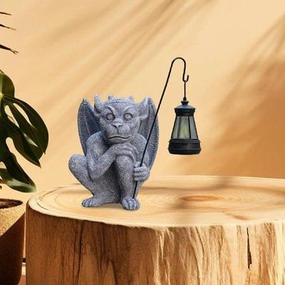 Garden Guardian Statue with Solar Light Lantern for Walkway