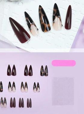 24Pc Leopard Print French False Nails Long Stiletto Press on