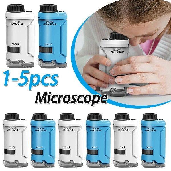 1-5PCS 60-120x Portable Microscope with LED Light Pocket