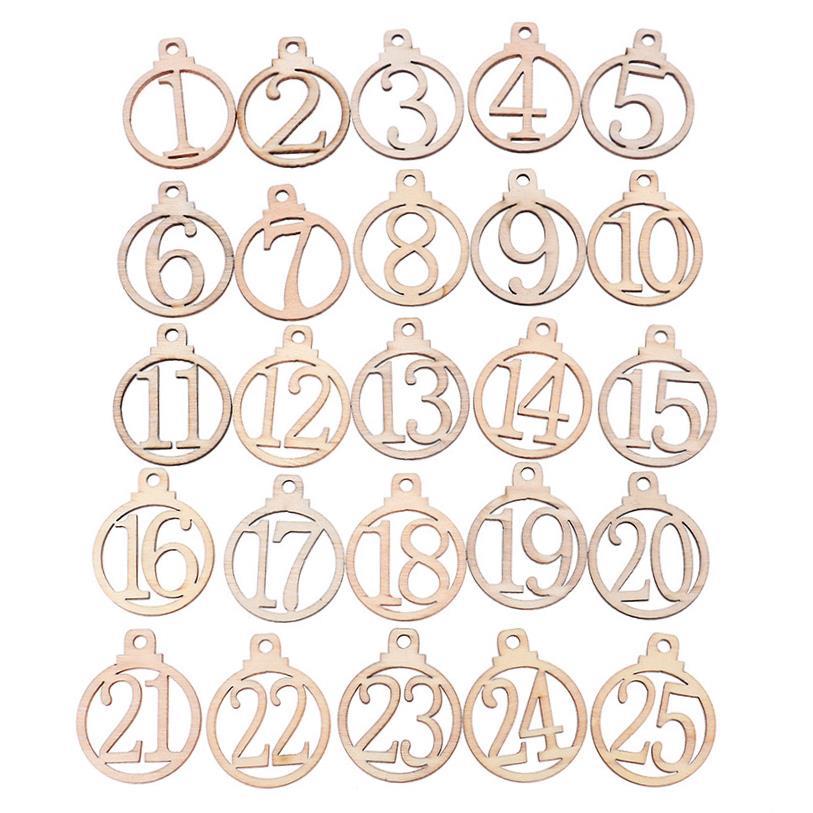 25pcs/set Christmas 1-25 Wooden Advent Calendar Gift Tags