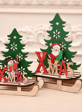Christmas painted wooden assembly DIY sleigh car圣诞雪橇车