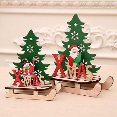 Christmas painted wooden assembly DIY sleigh car圣诞雪橇车