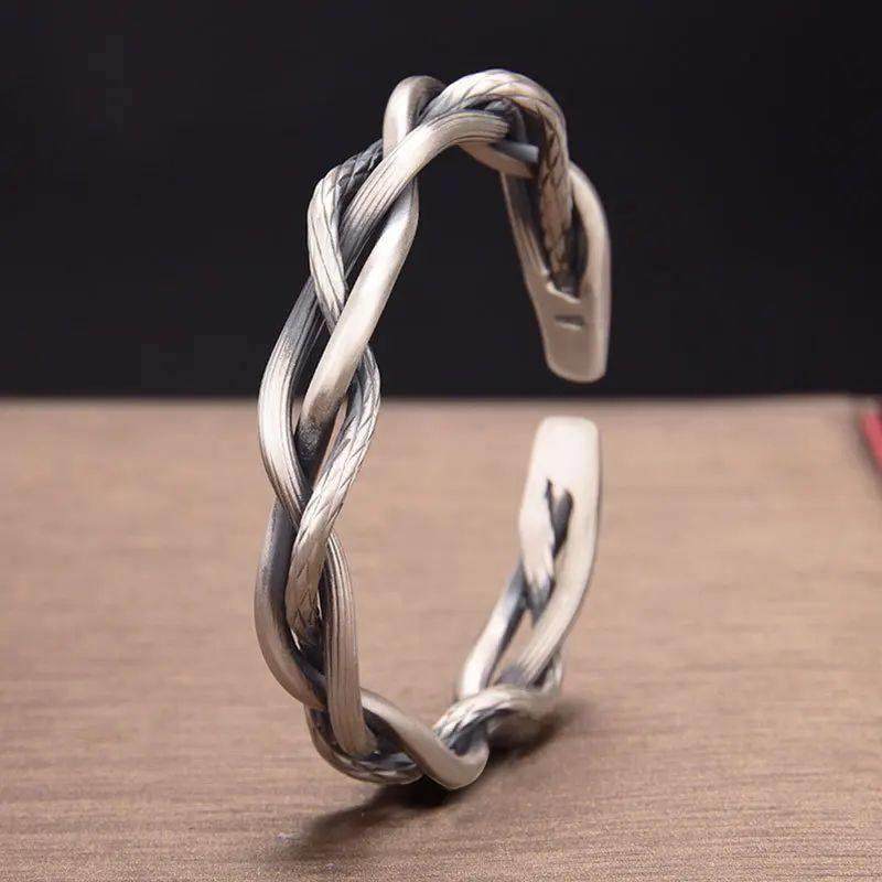 Vintage Mens Jewellery Woven Twist Texture Bracelet Bangles