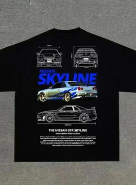 3D car letter printed round neck T-shirt 3D汽车印花圆领T恤男
