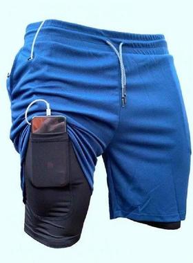Running Shorts Double Layer Fake Two Piece Men Shorts