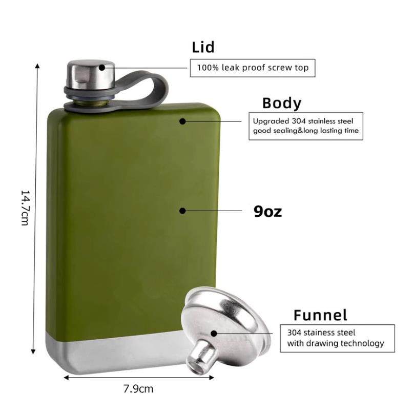 Hip Flask for Wine Whiskey 9Oz Stainless Steel Premium Campi