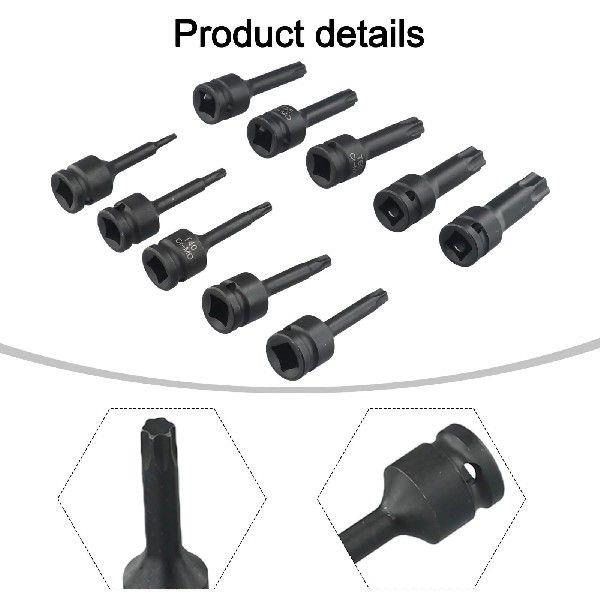 10pcs 1/2 Inch Drive For Torx Star Bit Socket Sets T20-T80