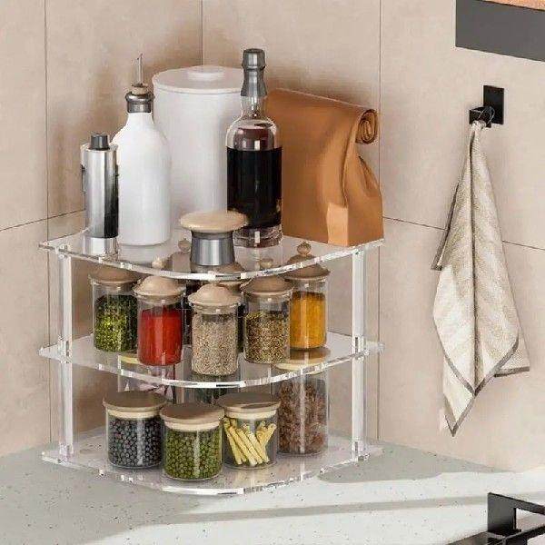 23GA 3 Tiers Acrylic Corner Shelf For Plates Bowls Space