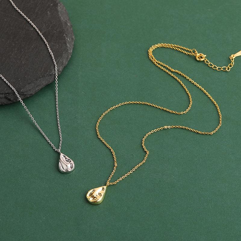 New 925 Silver Irregular Surface Water Drop Necklace Convex