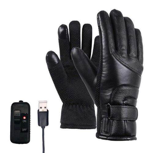 Electric Heated Gloves Windproof Soft Leather Heating