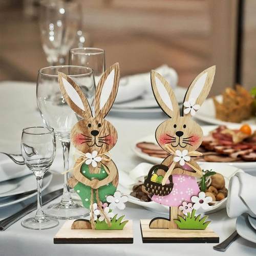 Easter Day Standing Rabbit Wooden Craft Spring Festival Tabl