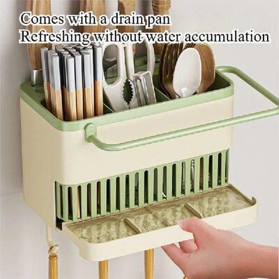 Kitchen Utensil Chopstick Storage Rack With Hook Drainage
