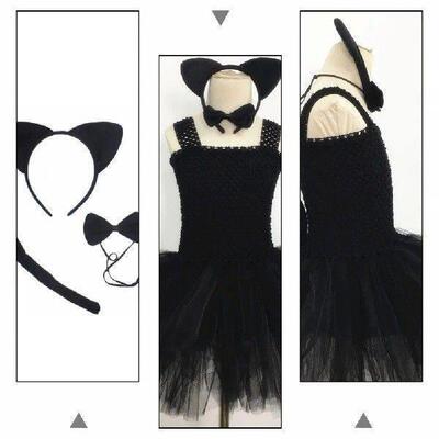 Black Tutu Cat Skirt Suit Performing Dress Girls Mesh