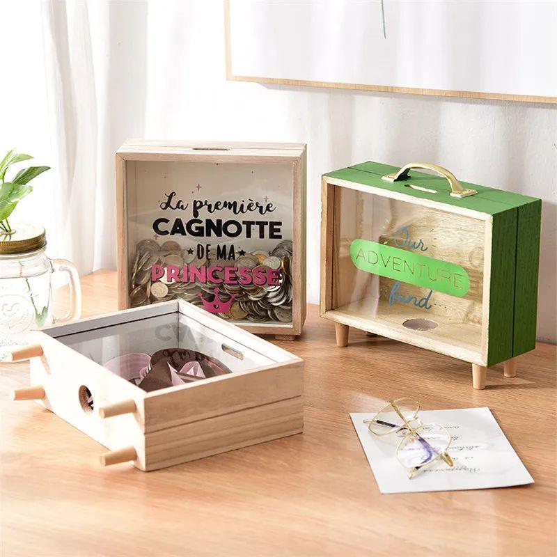 复古木制创意存钱筒 家用居家装饰储钞罐 实用礼品