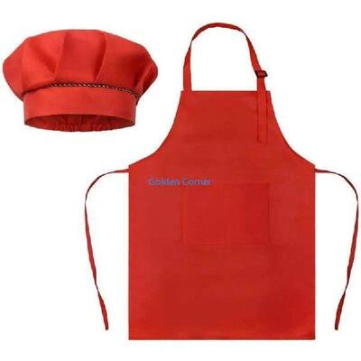 E15D Kids Chef Apron Bib Hat for Children Cooking Baking