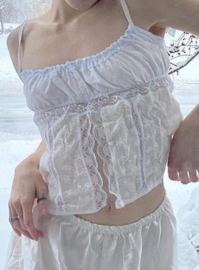 Maemukilabe Fairy Coquette Milkmaid Top Aesthetic White