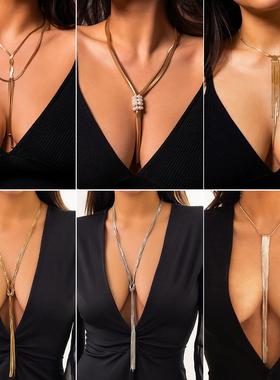 Long snake bone chain neck chain tassel necklace颈炼流苏项炼