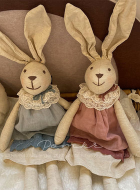 新款韩版布艺手作棉麻兔子娃娃花边裙公仔儿童安抚玩具居家摆件女