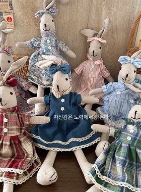 韩系可爱玩偶手工穿衣布艺兔子娃娃儿童棉麻长耳布兔家居摆件礼物