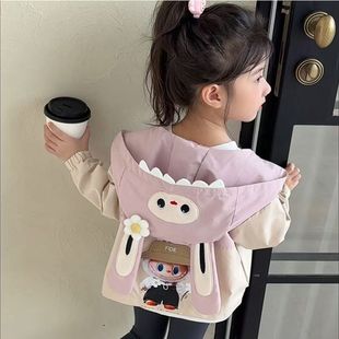 女童洋气外套春秋2025新款拉布布上衣女宝连帽冲锋衣秋季儿童秋装