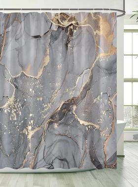 Gray Golden Crackle Marble Shower Curtain Set Modern Creativ