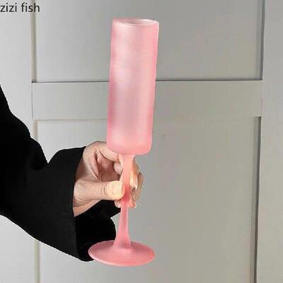 Matte Pink Glass Cup Straight Tube Goblet Champagne Glass