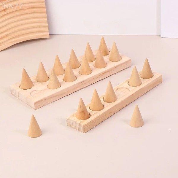 1/6/12 Bits Wood Cone-Shape Ring Display Stand Finger Rings