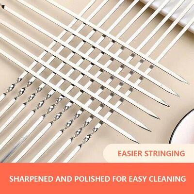 20pcs Flat Barbecue Skewer Portable Grilling Skewers