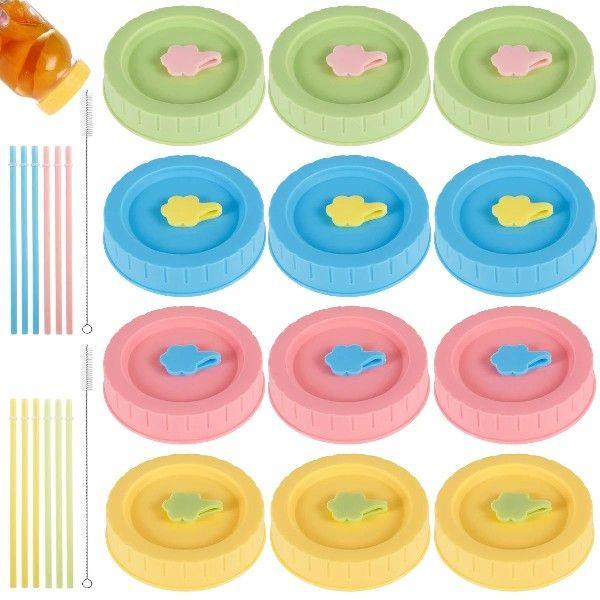 12pcs Colorful Plastic Mason Jar Lids Set Fit for 70mm Wide