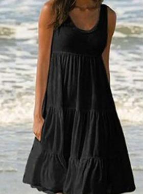 Jocoo Jolee Women Causual O Neck Sleeveless Ruffles Mini Dre