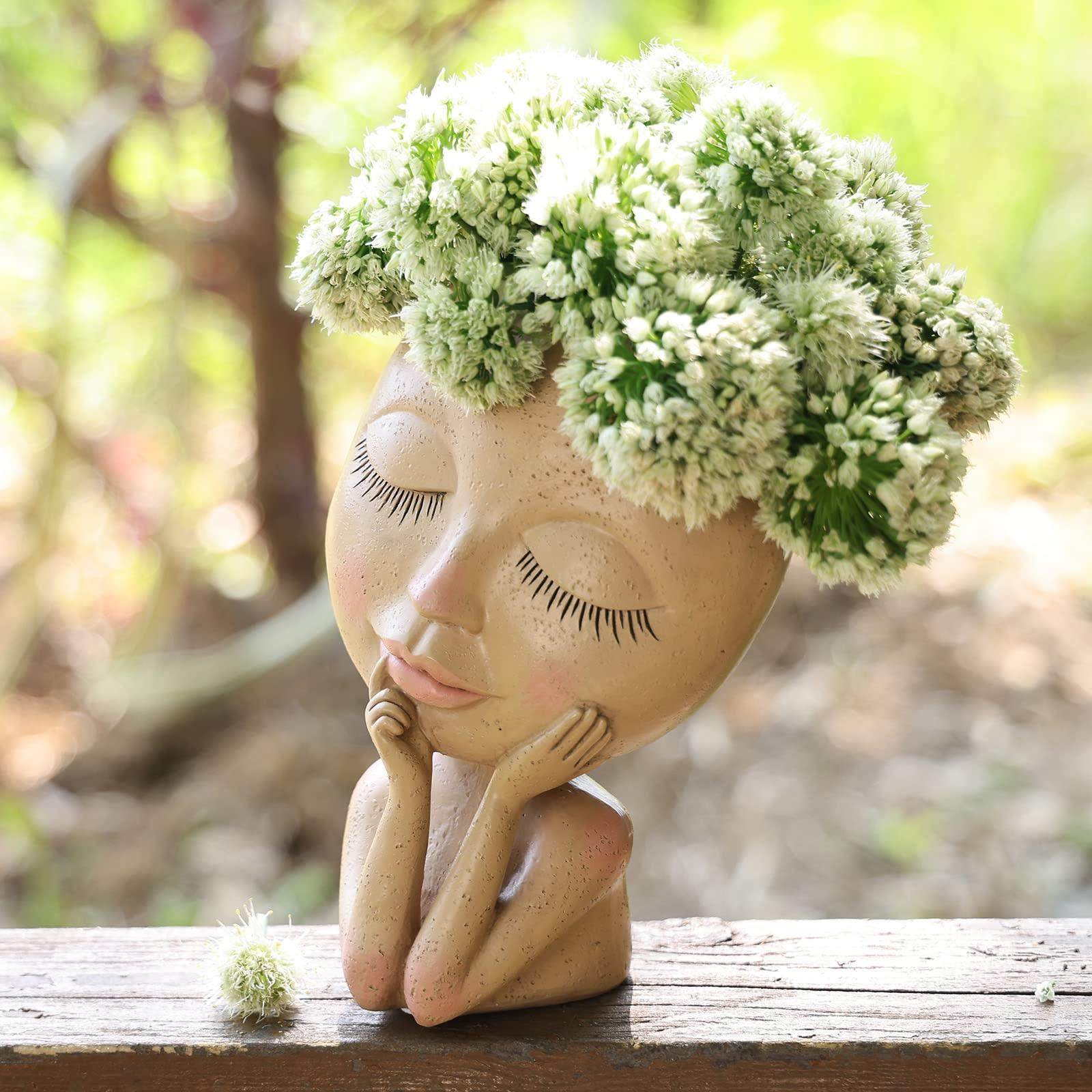 Face Head Planter Succulent Plant Flower Pot Resin Containe