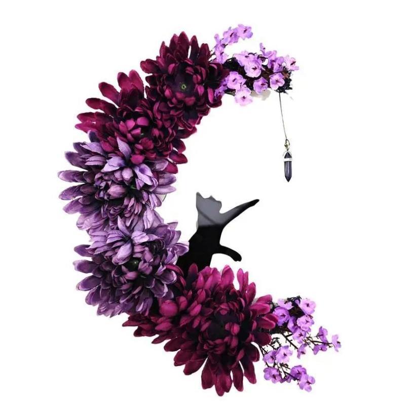 Gothic Wreath Decoration Artificial Moon Cat Garland Hallowe