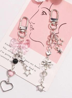 Goth Y2K Phone Charm Bow Heart Star Keychain Pendant Kawaii