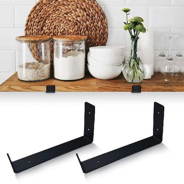 1/2/4 Pack Black J Shelf Bracket Iron Heavy Duty Hook
