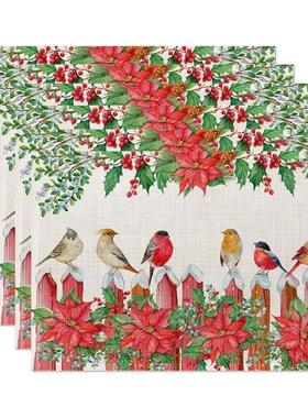 4/6/8PCS Christmas Tree Placemats Linen Non Slip Table Mats